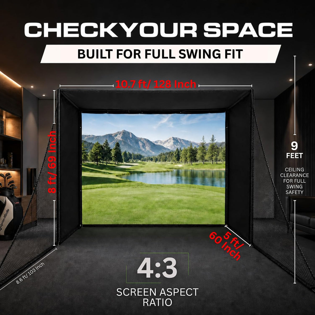 Golf Simulator Enclosure 10.7X8X5Ft & 8.5X8.5X5Ft Golf Simulators for Home