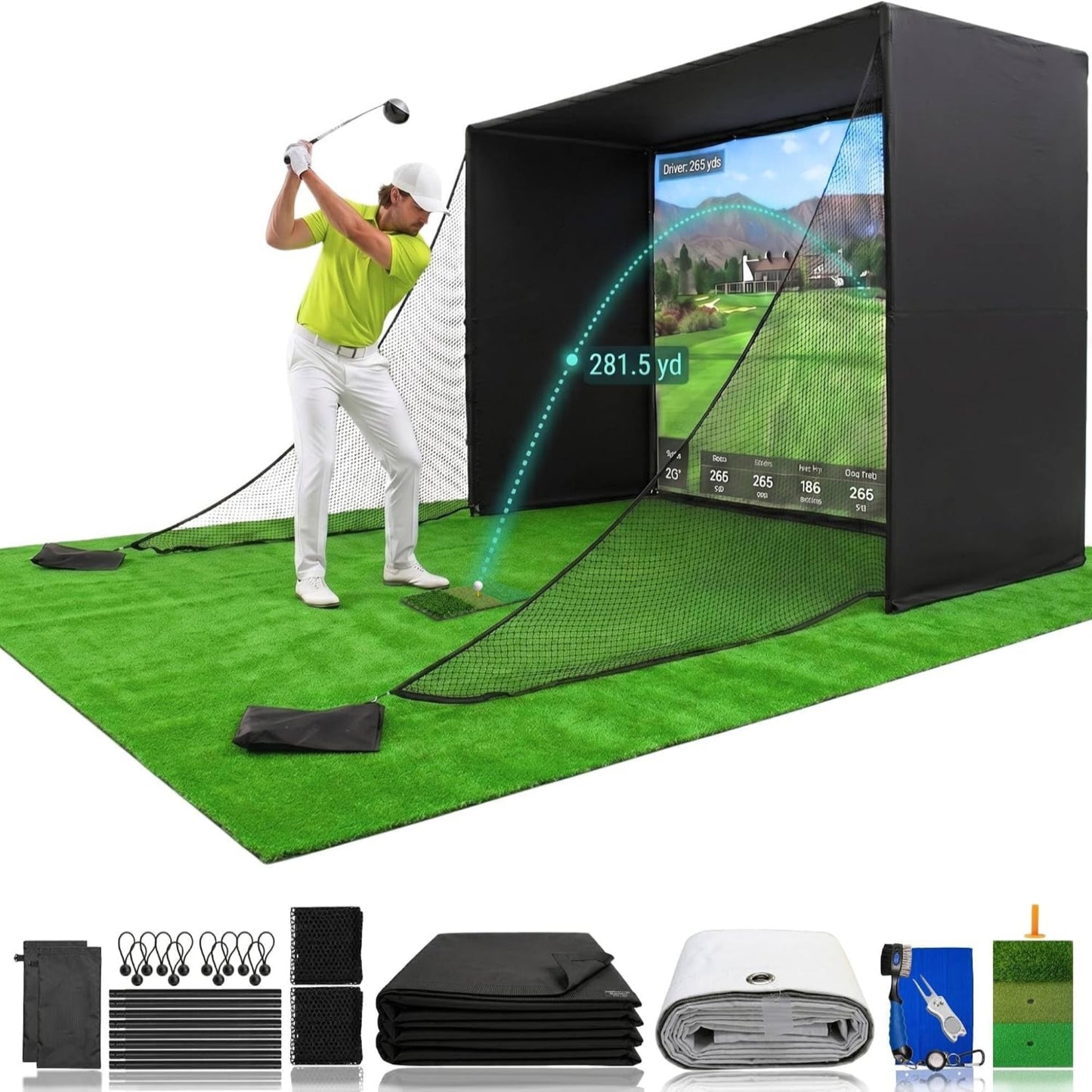 Golf Simulator Enclosure 10.7X8X5Ft & 8.5X8.5X5Ft Golf Simulators for Home