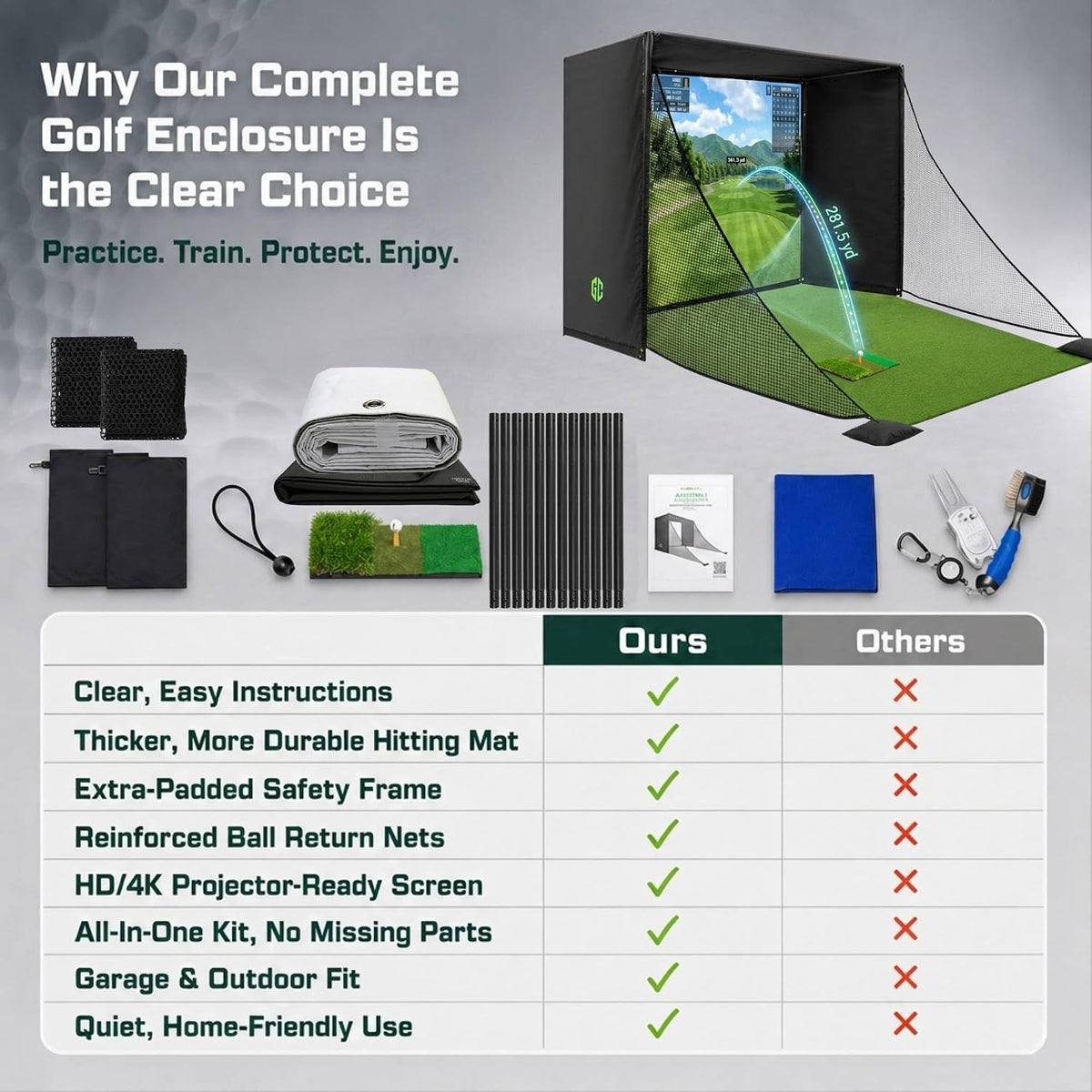 Golf Simulator Enclosure 10.7X8X5Ft & 8.5X8.5X5Ft Golf Simulators for Home