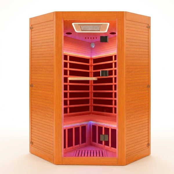 Multifunctional 2-3 Person Infrared Sauna for Home, 2180W Indoor Sauna with 7-Color LED Ambient Light, Red Light Feature, Oxygen Bar, Dual Bluetooth Speakers, 360° Surround Heating — Studio Shot